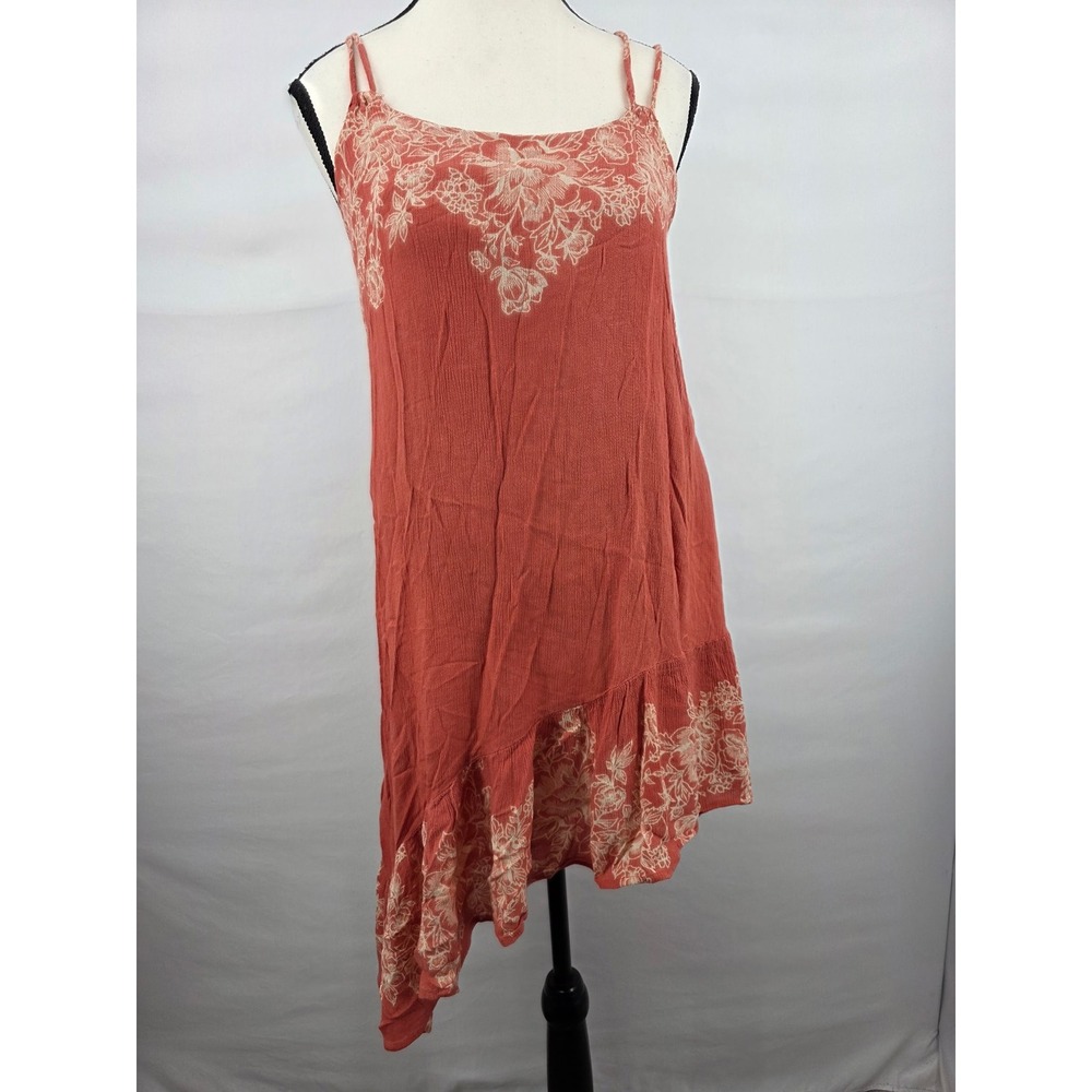 O'Neill Womens Coral Orange Floral Gauze Asymmetrical Ruffle Hem Dress Size M